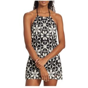 Ramy Brook Irina Floral Crochet Halter Black & White Mini Dress Size S/P